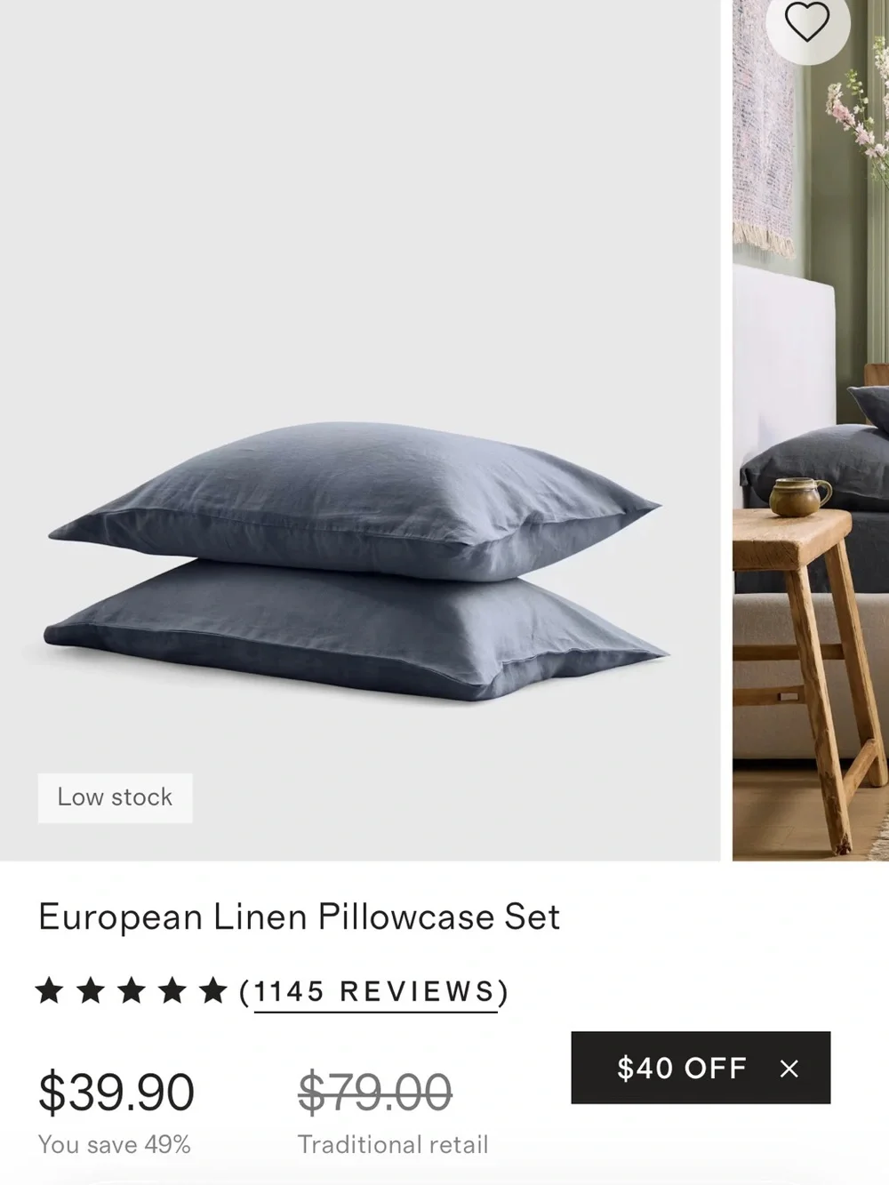 Quince European linen pillowcases, navy, standard, x4